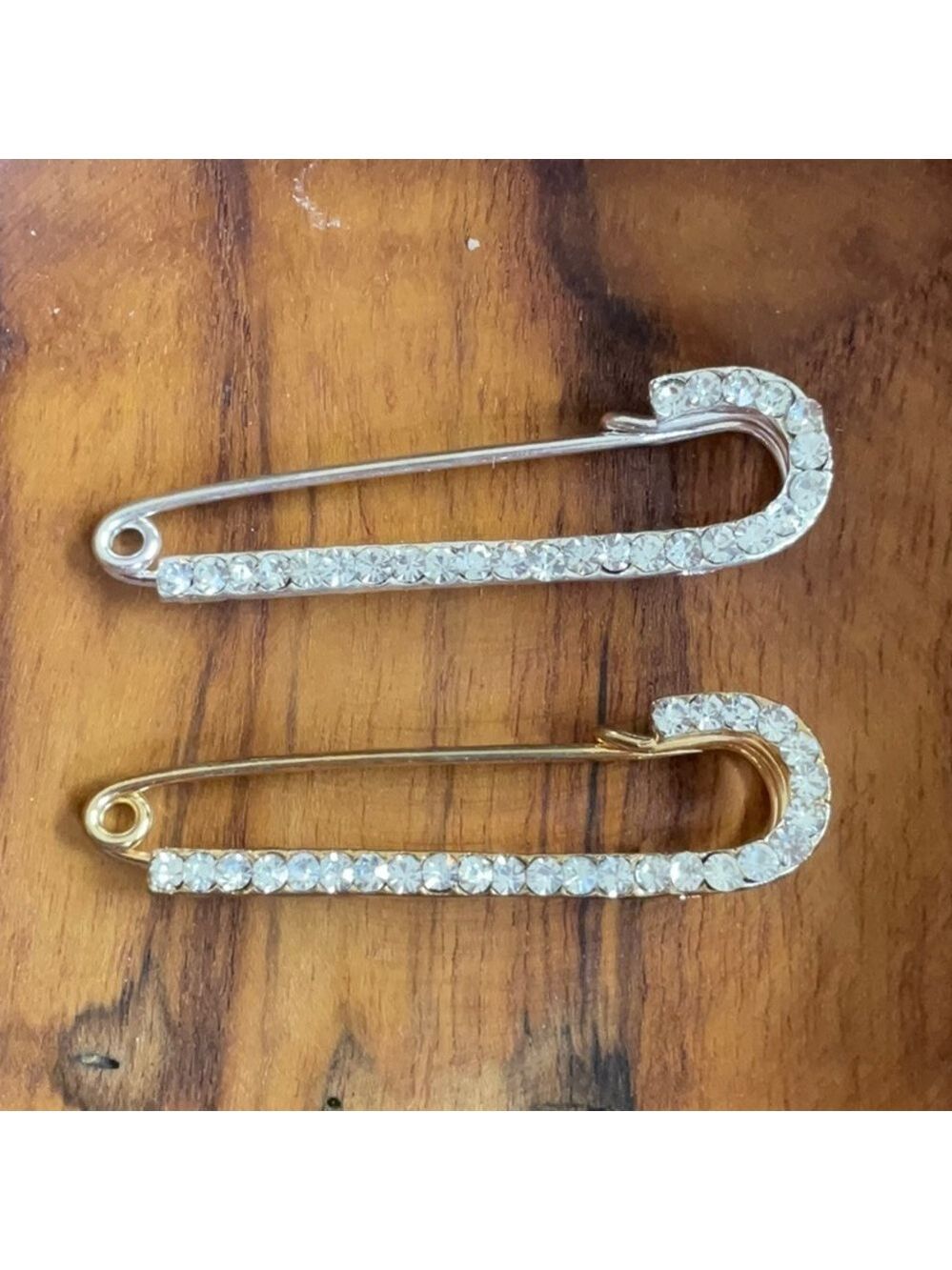 Gold Silver Rhinestone Safety Pins Set
